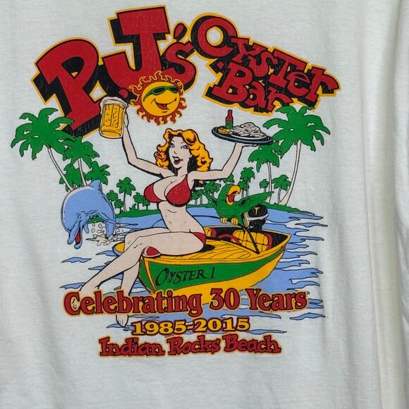 Vintage Fruit of the Loom Size Large PJ's Oyster Bar Indian Rocks FL T-Shirt - Picture 2 of 5